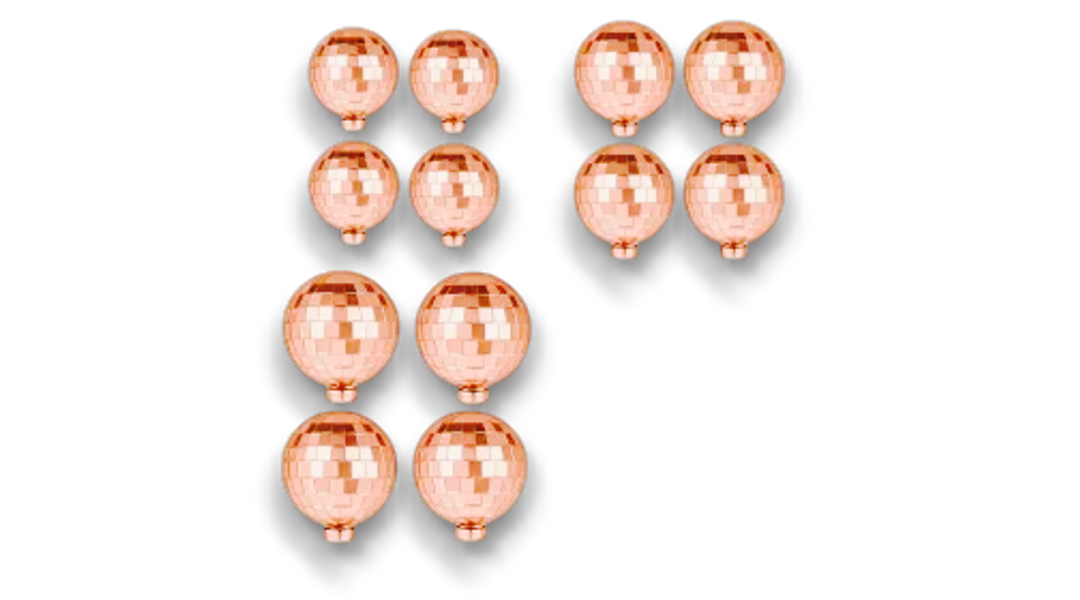12 db rosegold gömbdekoráció tortára, vegyes méret