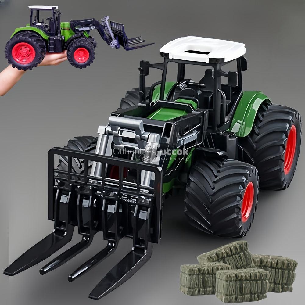 1/24 méretarányú traktor játékkészlet rakodókarral és széna bálákkal
