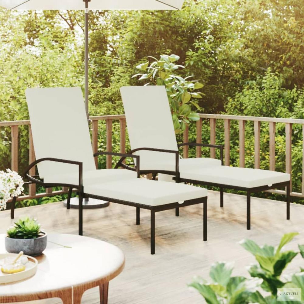2 db barna polyrattan napozóágy lábtartóval