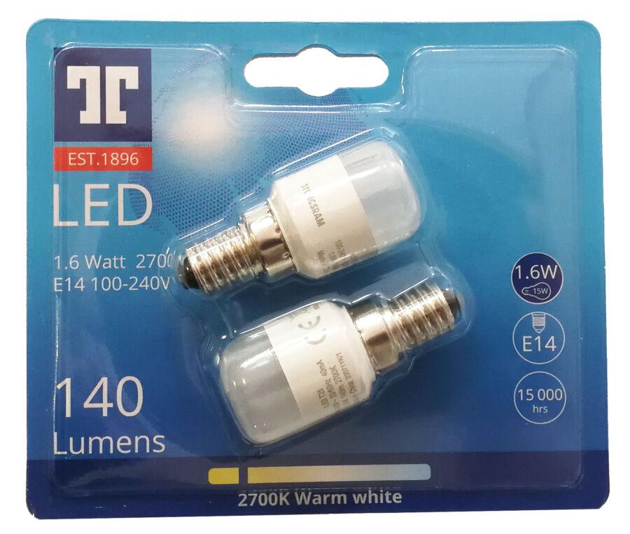 2db-os 1,6W-os LED lámpa (mini kivitel, E14, 140lm, meleg fehér)
