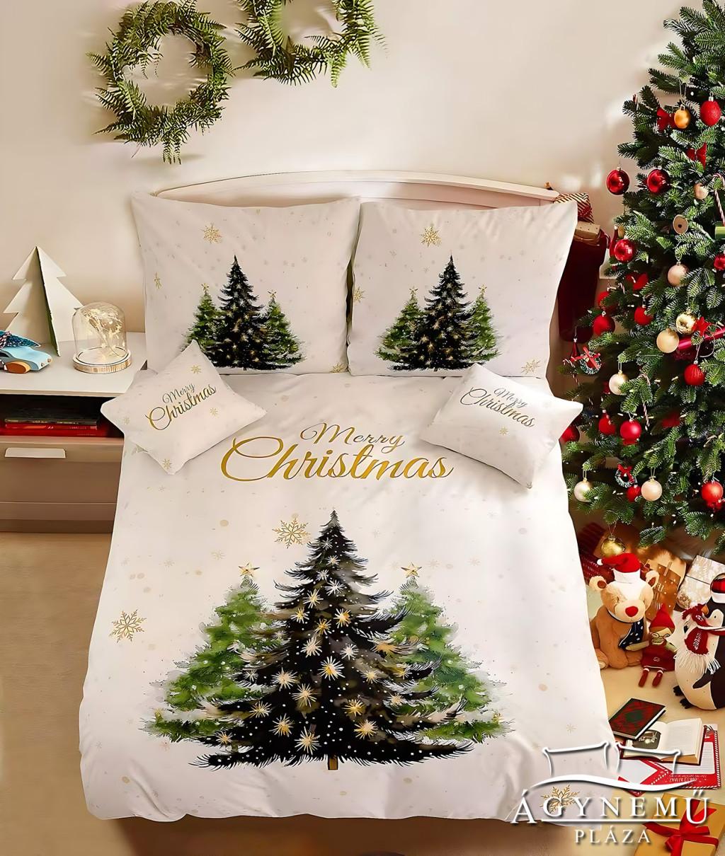 3 részes Karácsonyi ágynemű garnitúra, karácsonyos ágyneműhuzat garnitúra, fehér Merry Christmas
