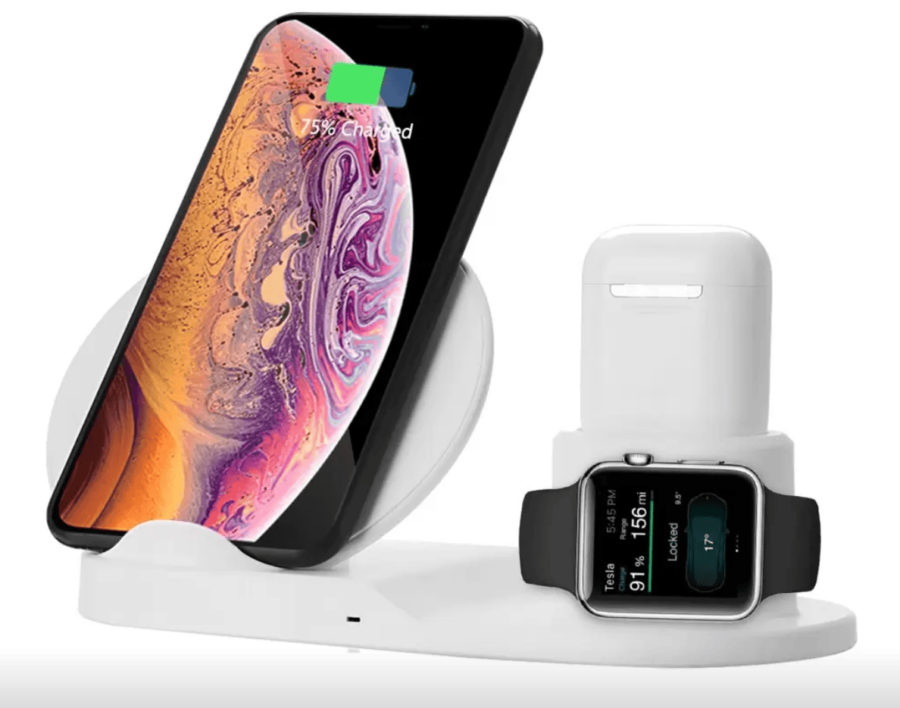 3in1 Qi töltő állomás - Apple iPhone, Watch, Apple Airpods - Fehér