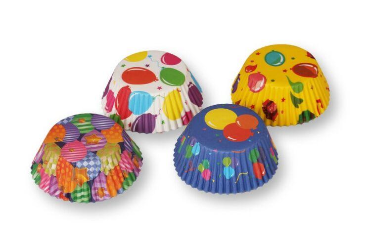 4 -féle színes lufi mintás muffin papír (100 db) 