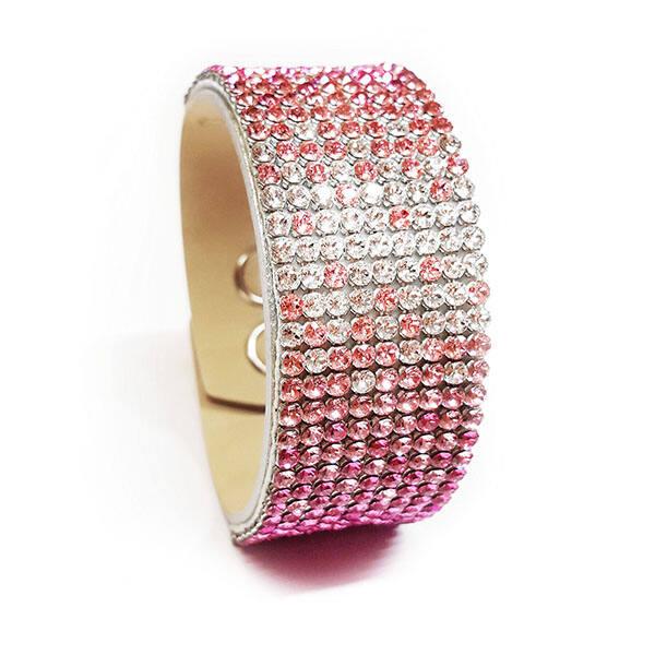 9 kősoros bőr karkötő- Fuchsia, Rose, Light Rose, Crystal  - Swarovski kristályos - rózsaszín
