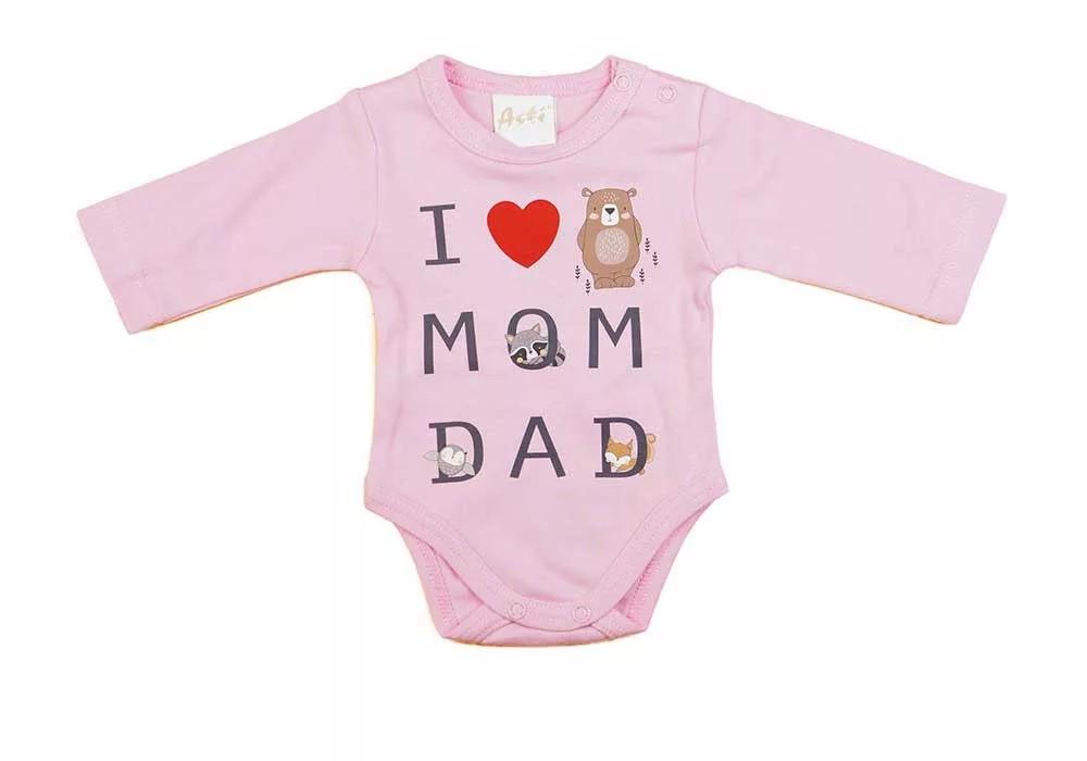 ABR Hosszú ujjú pamut body - Rózsaszín - Mom Dad (68)