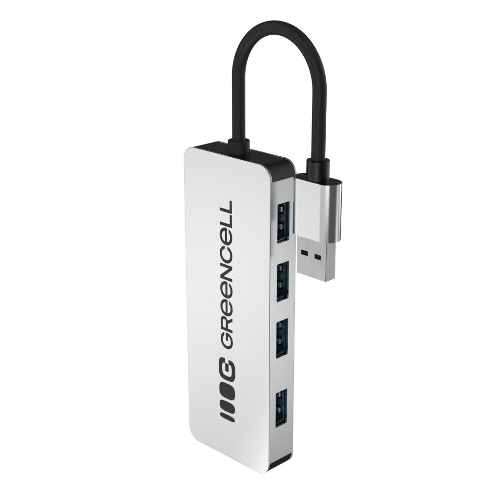 Adapter Basic HUB Greencell USB-A 4in1 (4×USB 3.0) – fast transfer up to 5 Gb/s, aluminum case