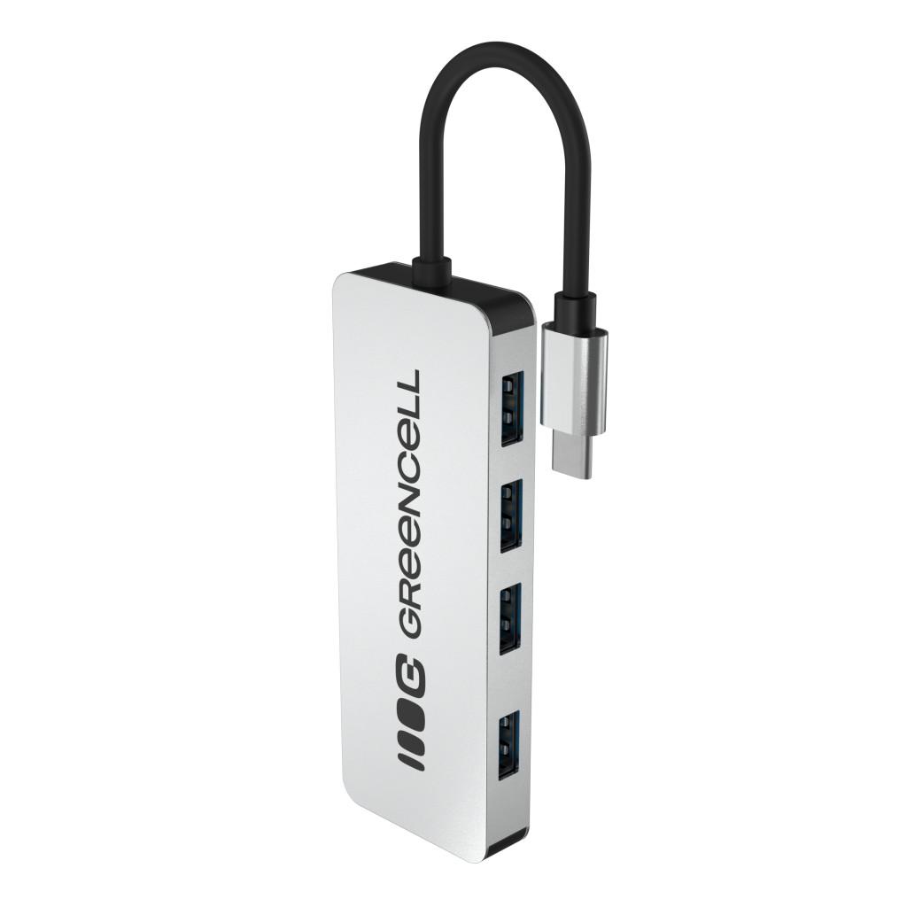Adapter Basic HUB Greencell USB-C 4in1 (4×USB-A 3.0) – fast transfer up to 5 Gb/s, aluminum casing