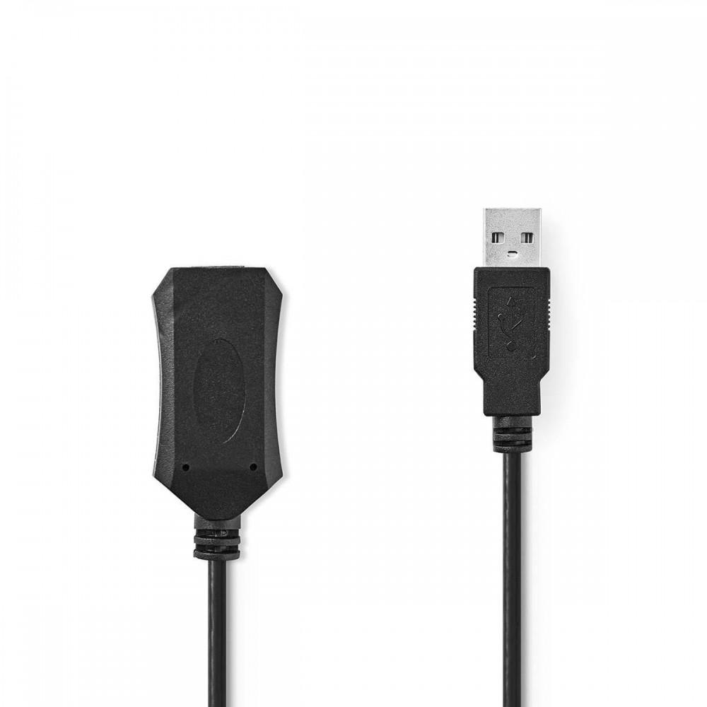 Aktív USB-kábel | USB 1.1 / USB 2.0 | USB-A Dugasz | USB-A Aljzat | 480 Mbps | 25.0 m | Kerek | Nikkelezett | PVC | Réz | Műanyag Zacskó