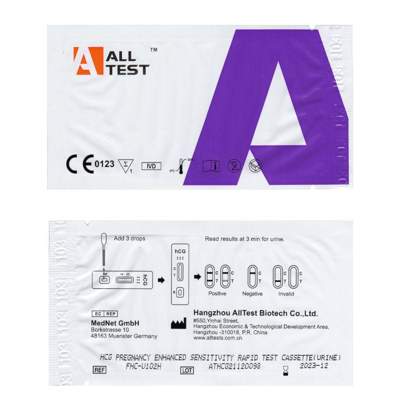 AllTest magas érzékenységű kazettás terhességi teszt (5 db, 10 mIU/ml)