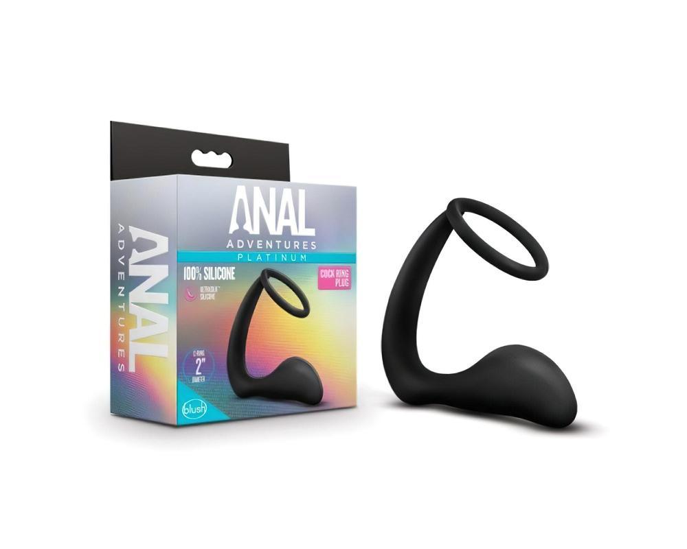 Anal Adventures Platinum - anál dildó péniszgyűrűvel (fekete)