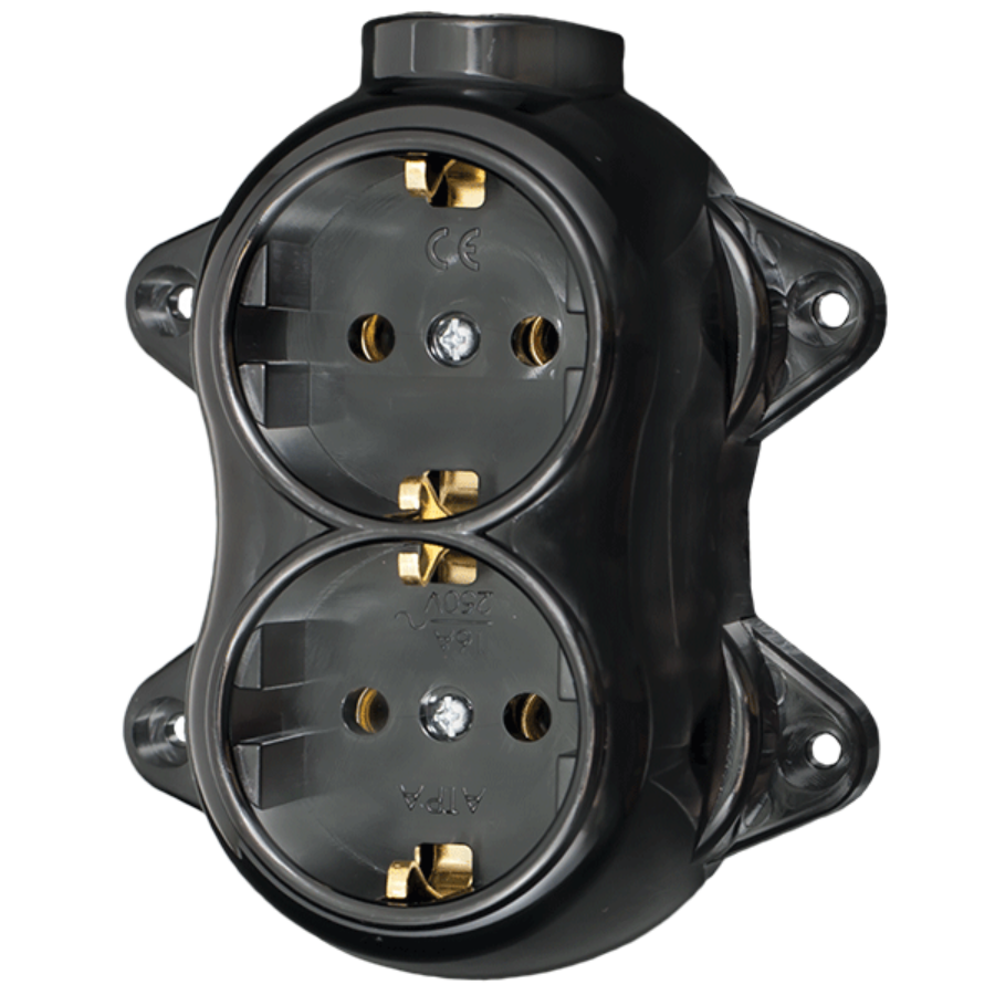 ANTIQUE DOUBLE SOCKET GERMAN TYPE 16А 250V BLACK