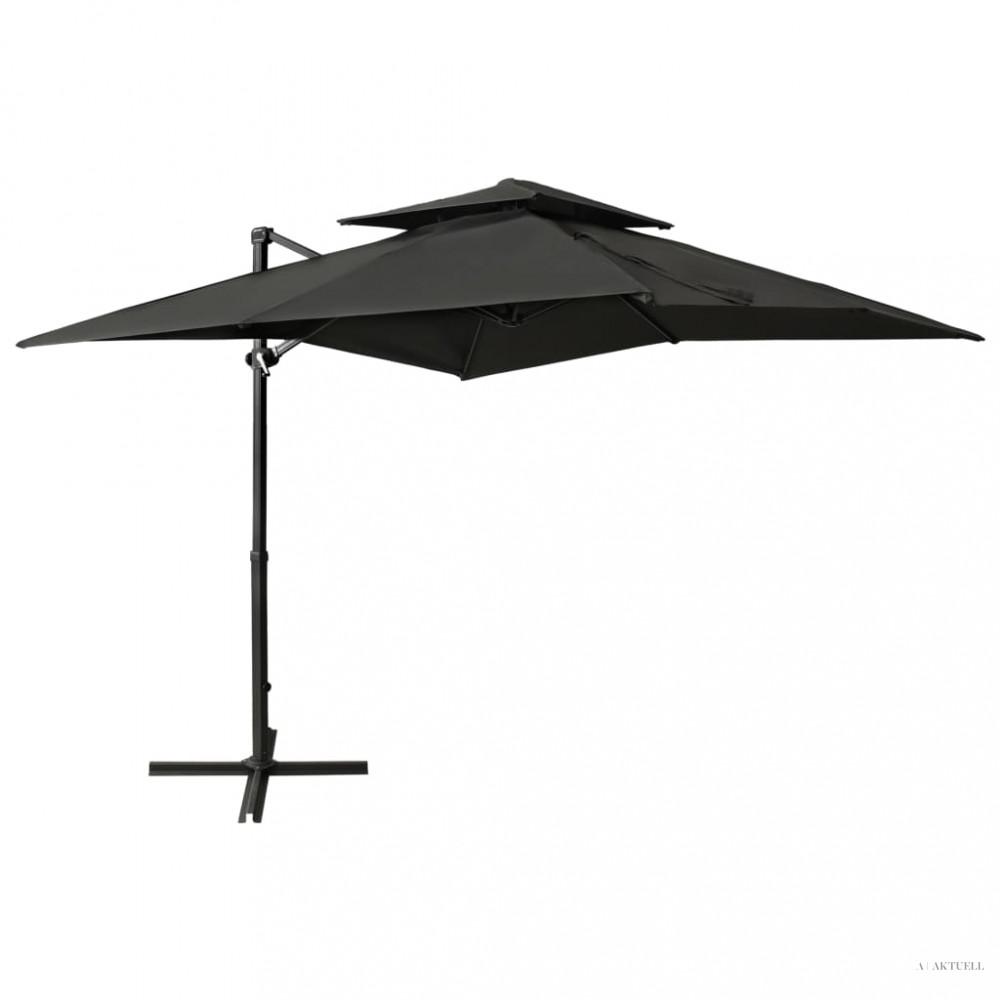 Antracitszürke dupla tetejű konzolos napernyő 250 x 250 cm