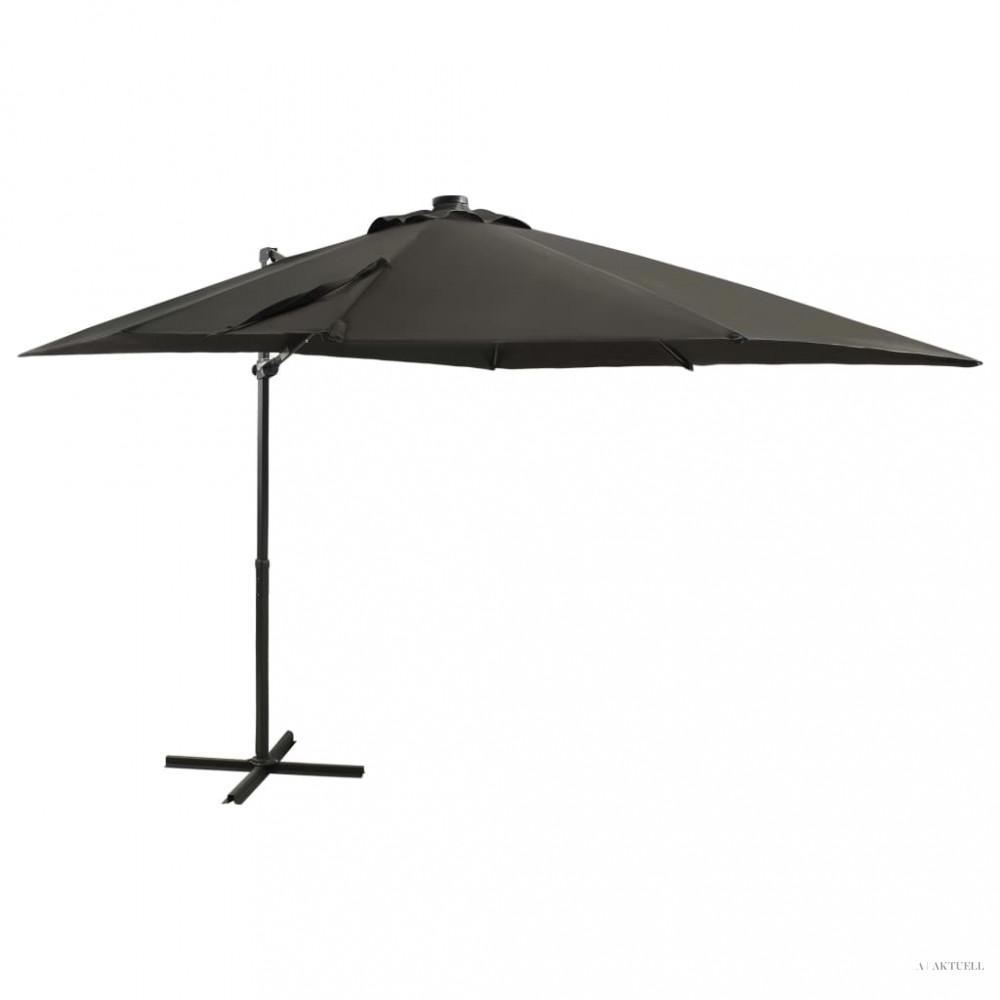 Antracitszürke konzolos napernyő rúddal és LED-fényekkel 250 cm