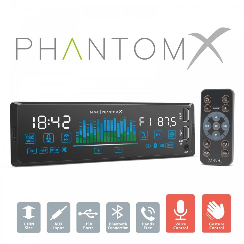Autórádió, fejegység &quot;PhantomX&quot; - 1 DIN - 4 x 50 W - gesztusverzélés - BT - MP3 - AUX - USB