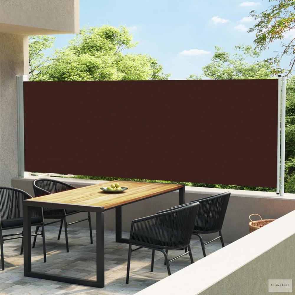Barna behúzható oldalsó terasznapellenző 160 x 600 cm