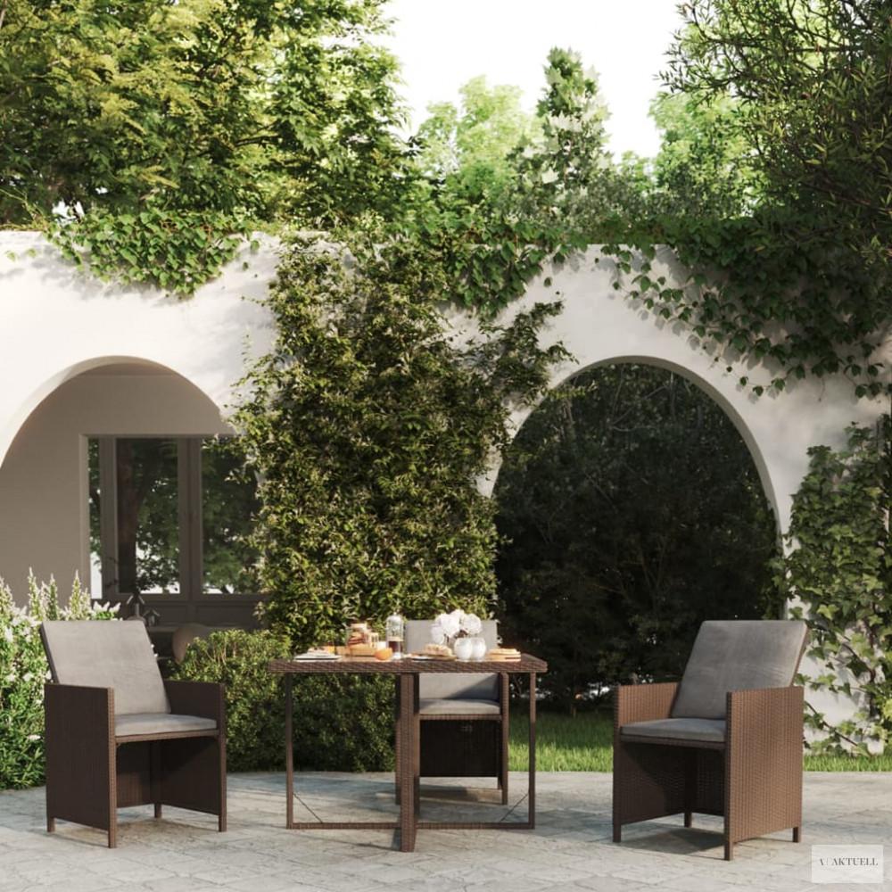 Barna polyrattan és üveg kerti asztal 109 x 107 x 74 cm