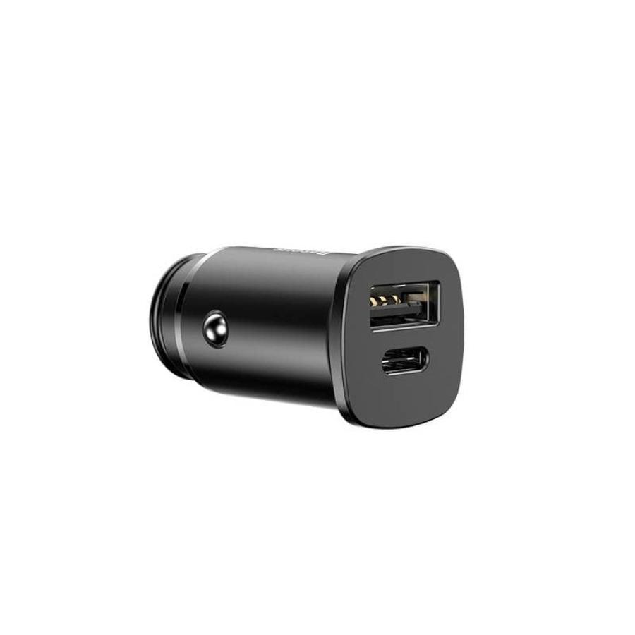 Baseus Square metal autós töltő,  USB-A + Type-C,  30W PPS (PD 3.0 QC4.0 SCP AFC), fekete