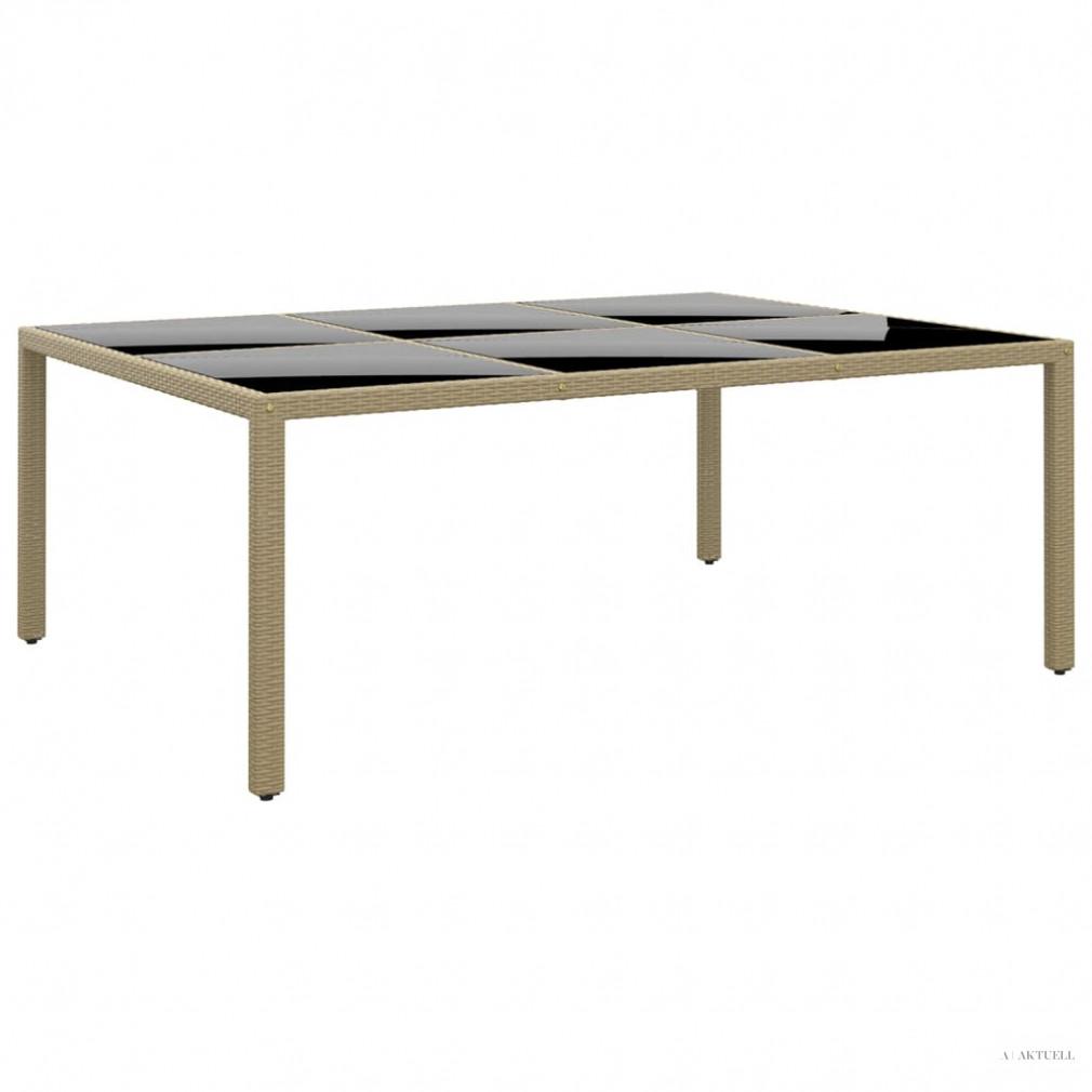 Bézs polyrattan és edzett üveg kerti asztal 200 x 150 x 75 cm