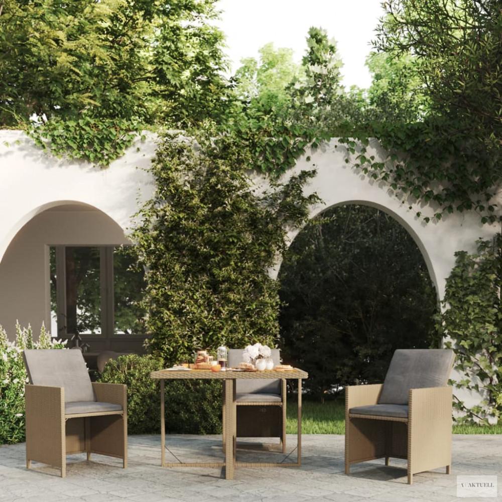 Bézs polyrattan és tömör akácfa kerti asztal 109 x 107 x 74 cm