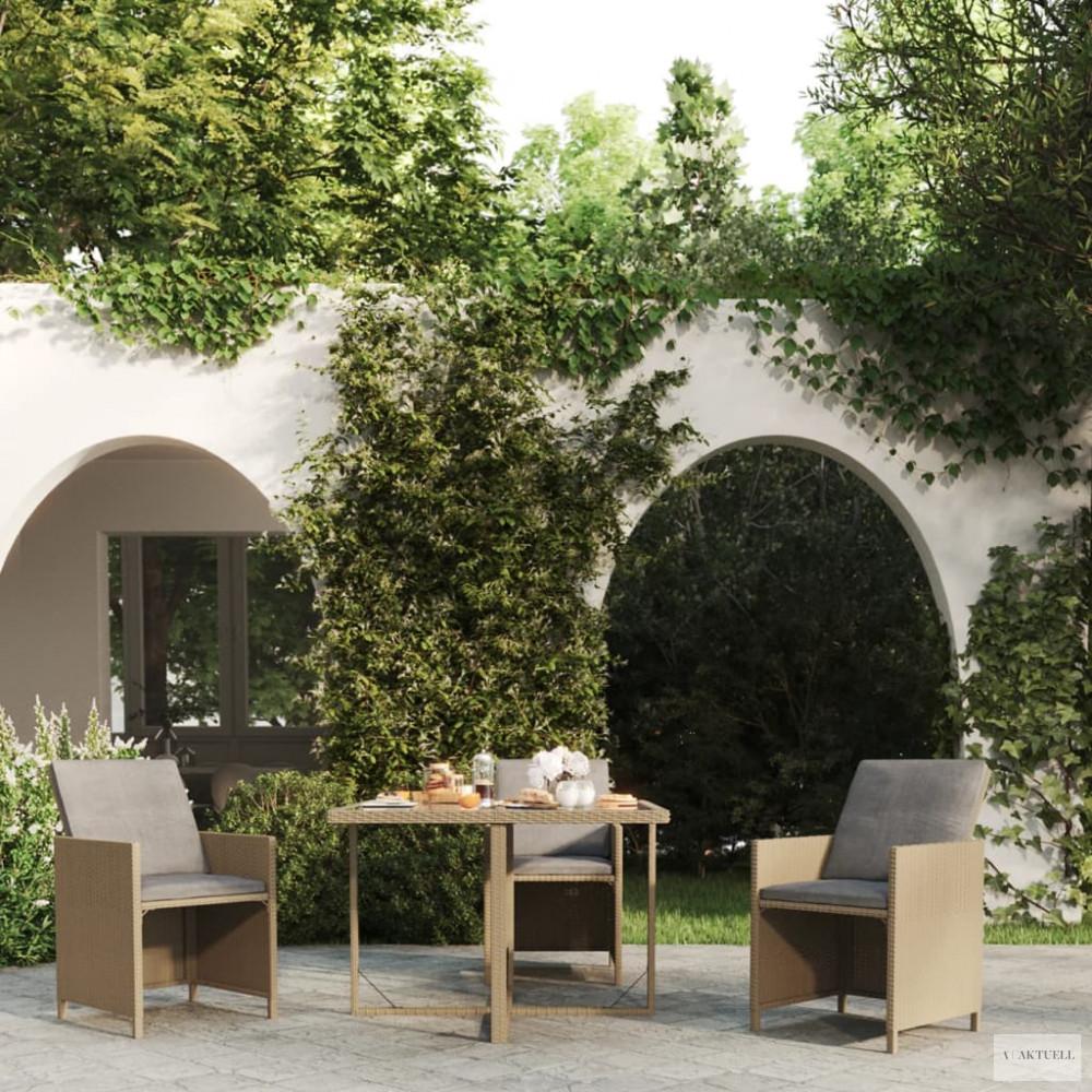 Bézs polyrattan és üveg kerti asztal 109 x 107 x 74 cm