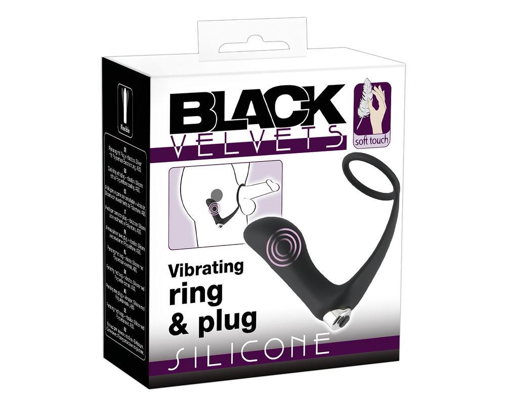 Black Velvet - anál vibrátor péniszgyűrűvel (fekete)