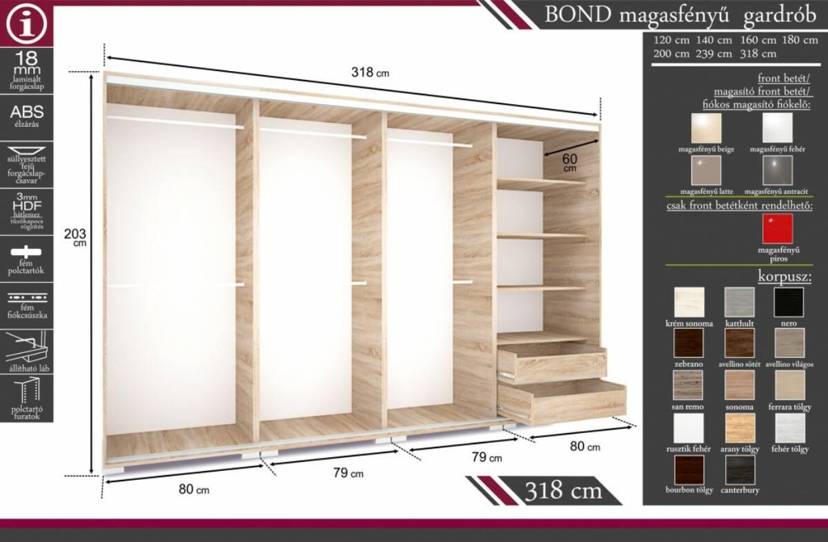 Bond m.fényű 318 cm 2 tükörrel