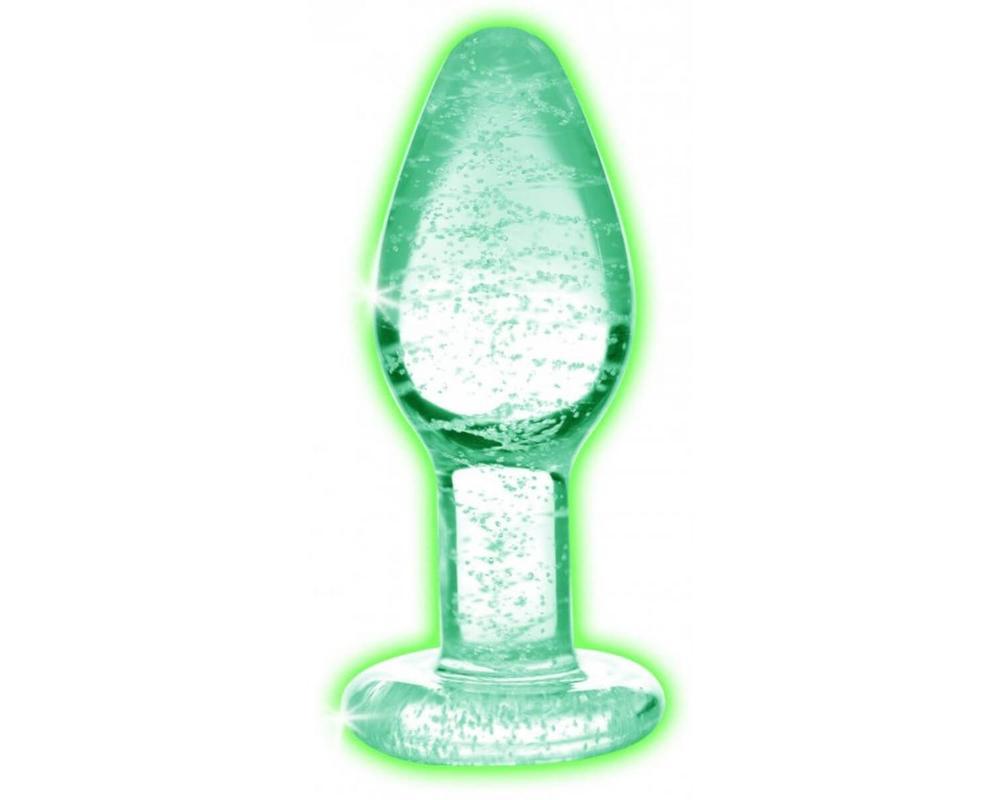 Booty Sparks Glow in the Dark L - üveg anál plug (átlátszó)