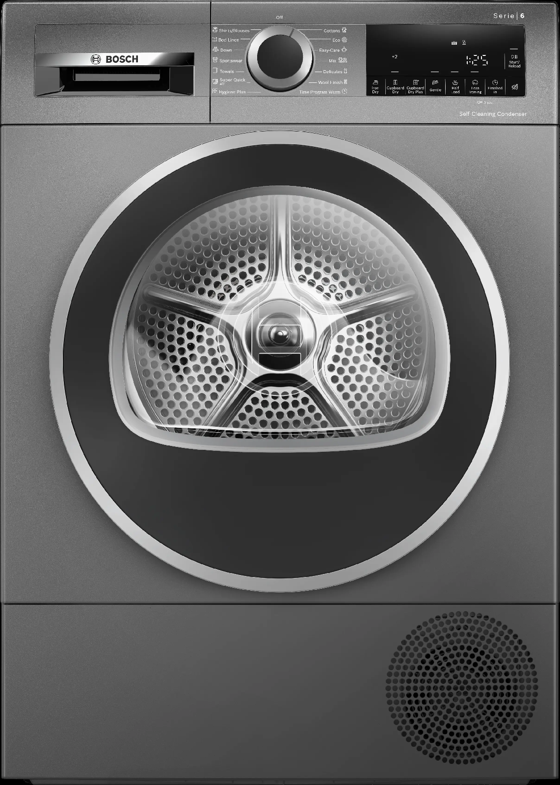 BOSCH WQG245DREU Serie 6, Hőszivattyús szárítógép, 9 kg, Öntöttvas szürke