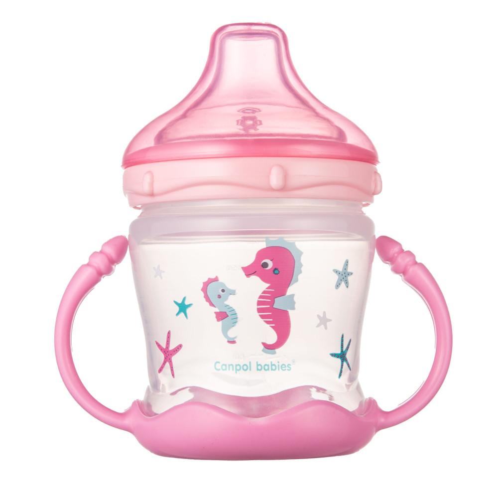 Canpol babies LOVE&amp;SEA cseppmentes itatópohár szilikon ivócsőrrel 180ml - Rózsaszín