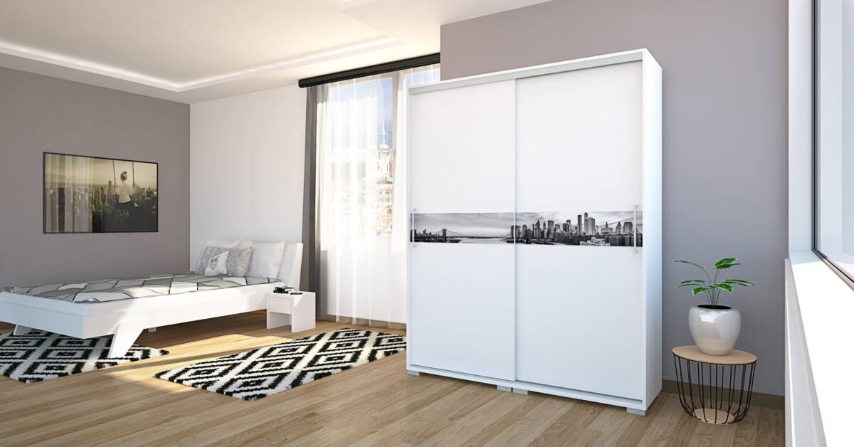 City tolóajtós gardrób nyomtatott grafikával 160 cm