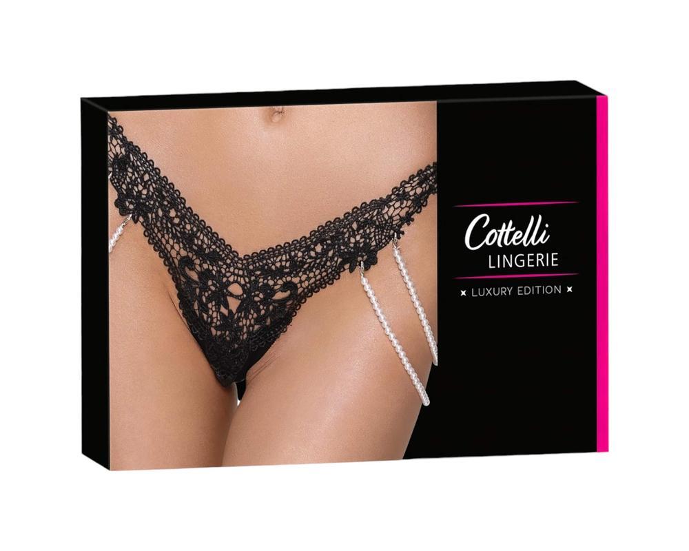Cottelli - luxus, hímzett gyöngyös tanga (fekete)