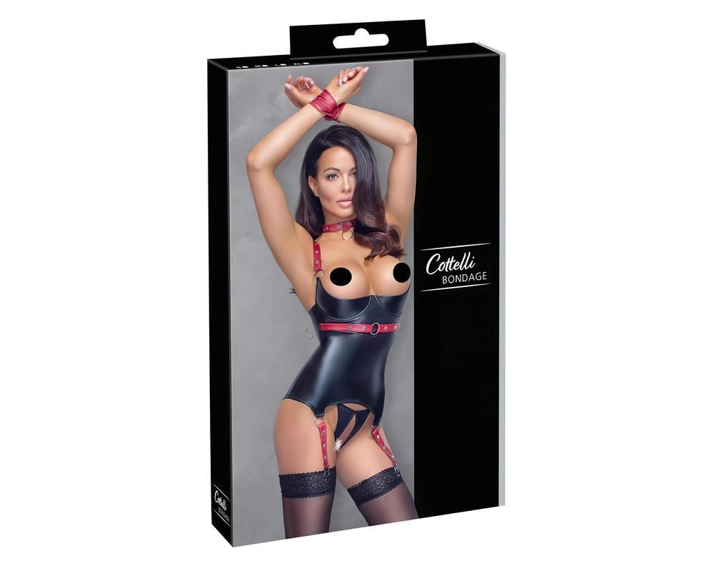 Cottelli Bondage - Fényes, mellemelős felső nyakörvvel (fekete)