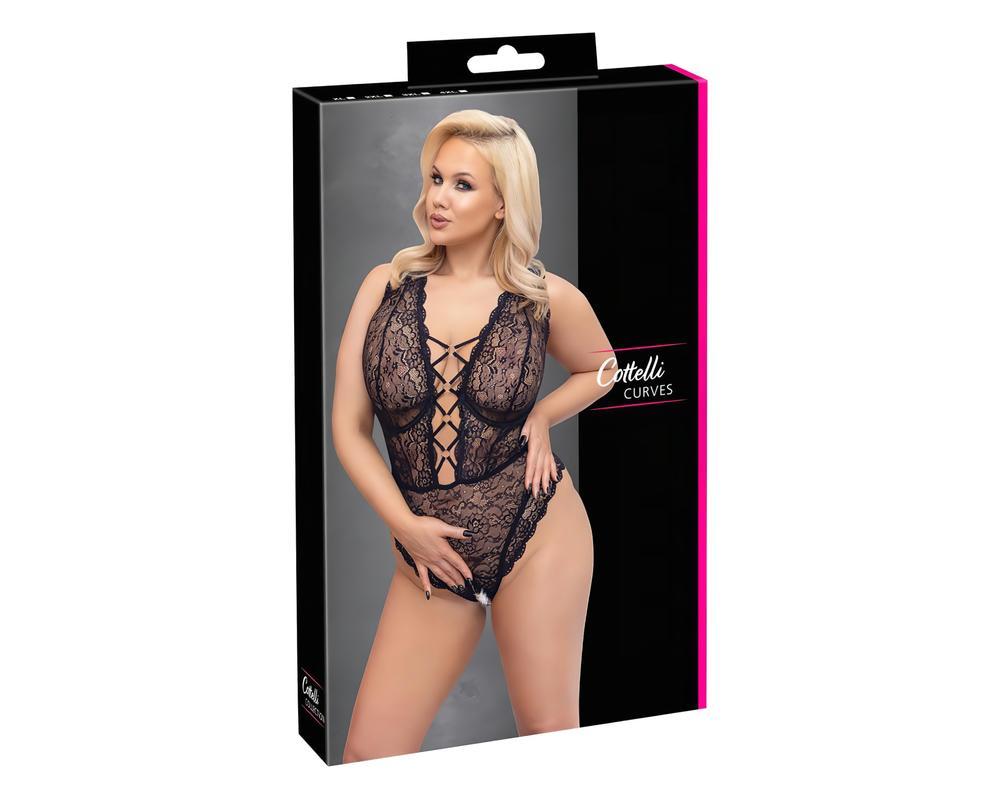 Cottelli Curves Plus Size - átlátszó mintás body (fekete)