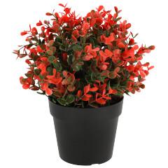 Cserepes művirág zöld száron piros levelek, 20 cm