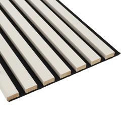 Decowall - Fa hatású, hangszigetelő lamella falburkolat, filc hátlappal (260 cm x 30 cm x 1.7 cm) - erezett fehér
