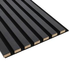 Decowall - Fa hatású, hangszigetelő lamella falburkolat, filc hátlappal (260 cm x 30 cm x 1.7 cm) - láva fekete