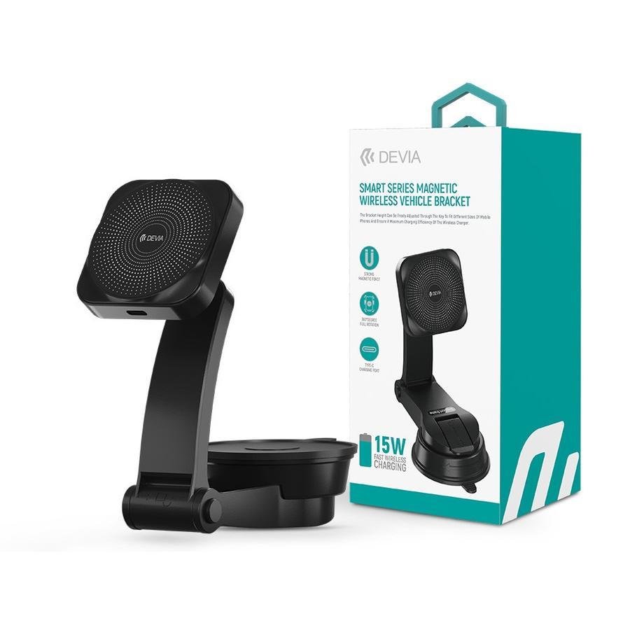 Devia Smart Series Magnetic 15W műszerfalra/szélvédőre vezeték nélküli autós töltő/tartó - fekete