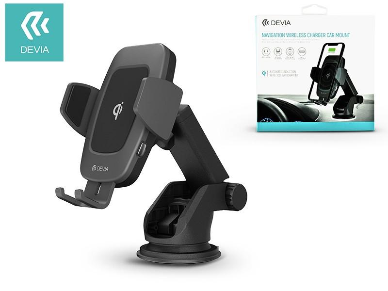 Devia szellőzőrácsba illeszthető / műszerfalra ragasztható vezeték nélküli autóstöltő/tartó - 5V/2A - Devia Navigation Wireless Charger Car Mount - 10W - Qi szabványos