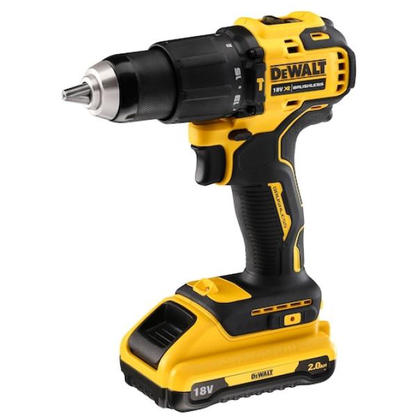 DEWALT Ütvefúró-csavarozó, 18V, XR, kefe nélküli, 2Ah