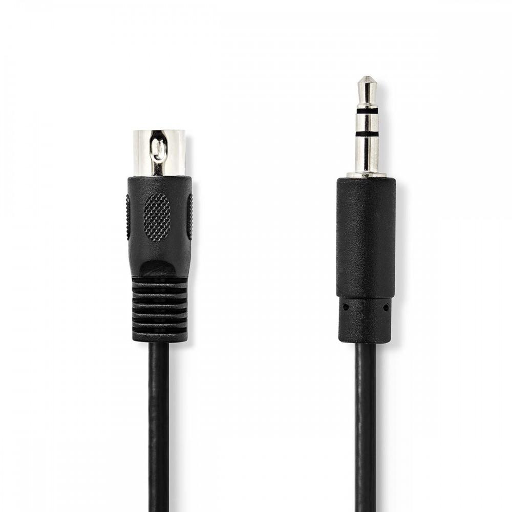 DIN audio kábel | DIN 5 Tűs Dugasz | 3.5 mm Dugasz | Nikkelezett | 1.00 m | Kerek | PVC | Fekete | Műanyag Zacskó