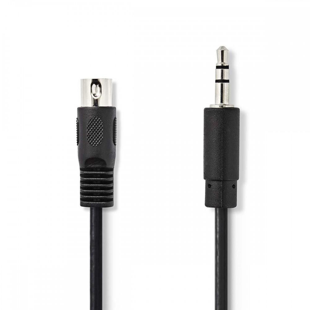 DIN audio kábel | DIN 5 Tűs Dugasz | 3.5 mm Dugasz | Nikkelezett | 2.00 m | Kerek | PVC | Fekete | Műanyag Zacskó
