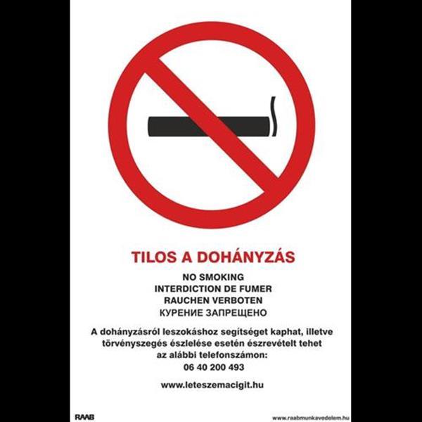 Dohányozni Tilos! 5 nyelvű tábla