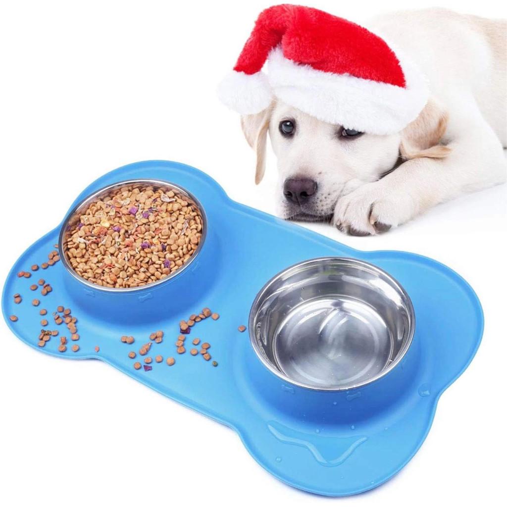 Double Dog Macskaeledel Tál Extralink Pets, Fém Csúszásmentes 2 Tál + Szőnyeg pet-838