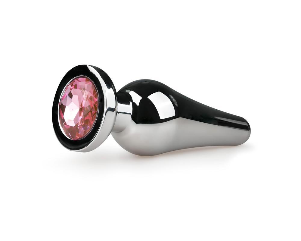 Easytoys Metal No.11 - pink köves kúp anál plug - ezüst (3,5cm)