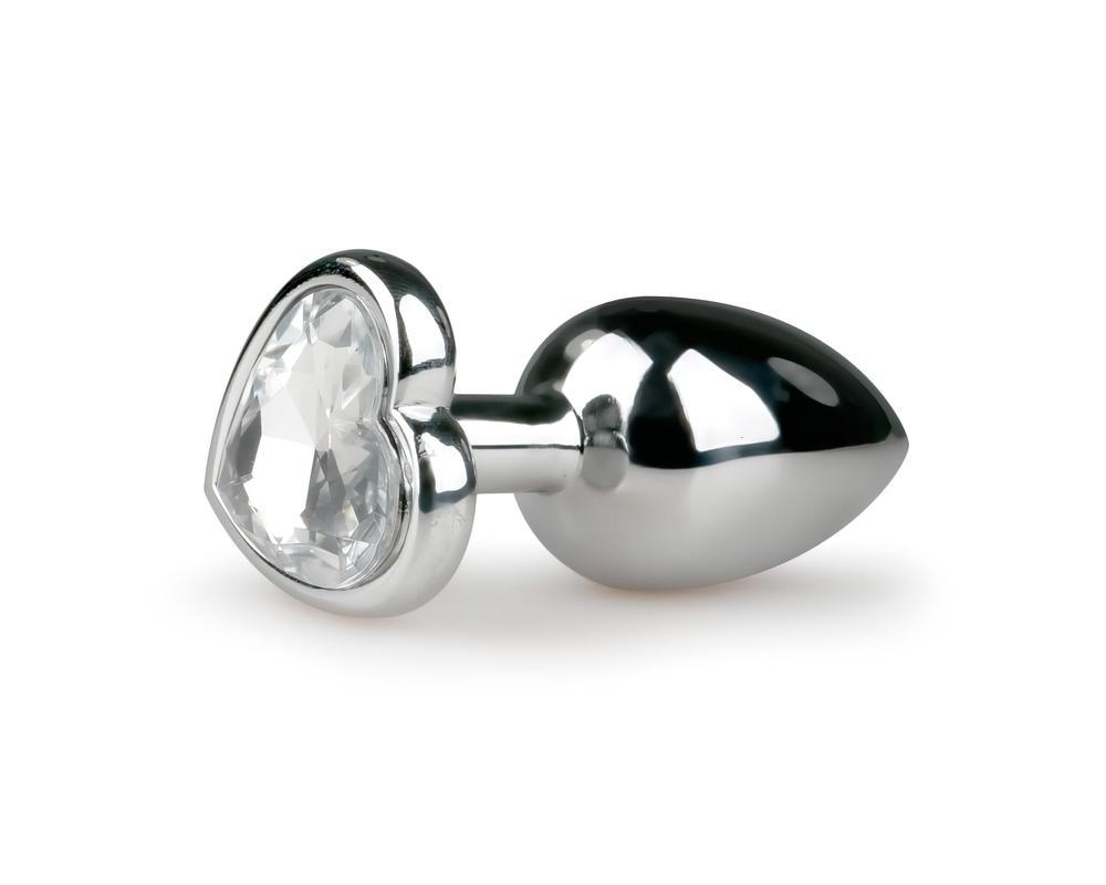 Easytoys Metal No.2 - anál plug szíves kővel (ezüst-fehér)