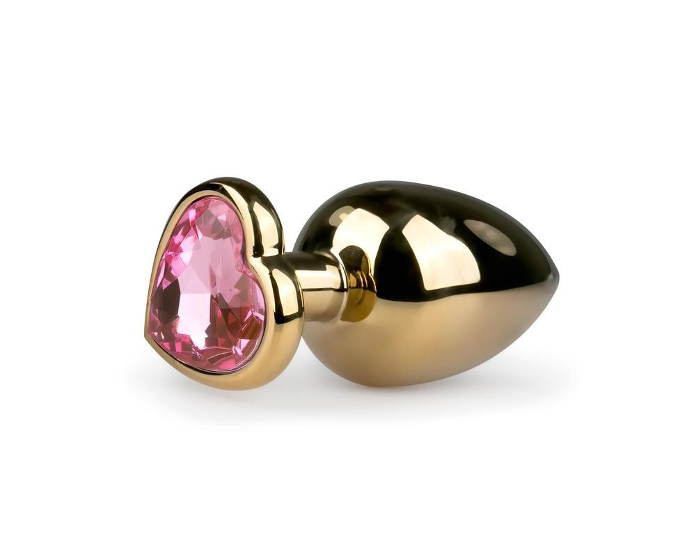 Easytoys Metal No.8 - anál plug szíves talppal - arany-pink (3,5cm)