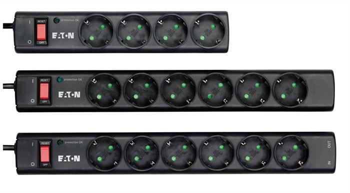 Elosztó, 4 aljzat, túlfeszültségvédő elosztó, EATON "Protection Strip"