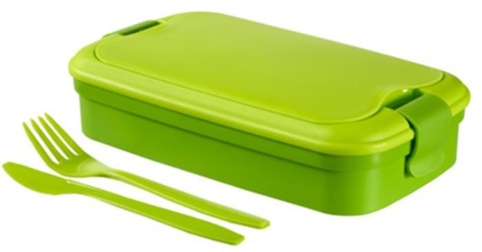 Ételtartó, evőeszközzel, CURVER "Lunch&amp;Go", zöld