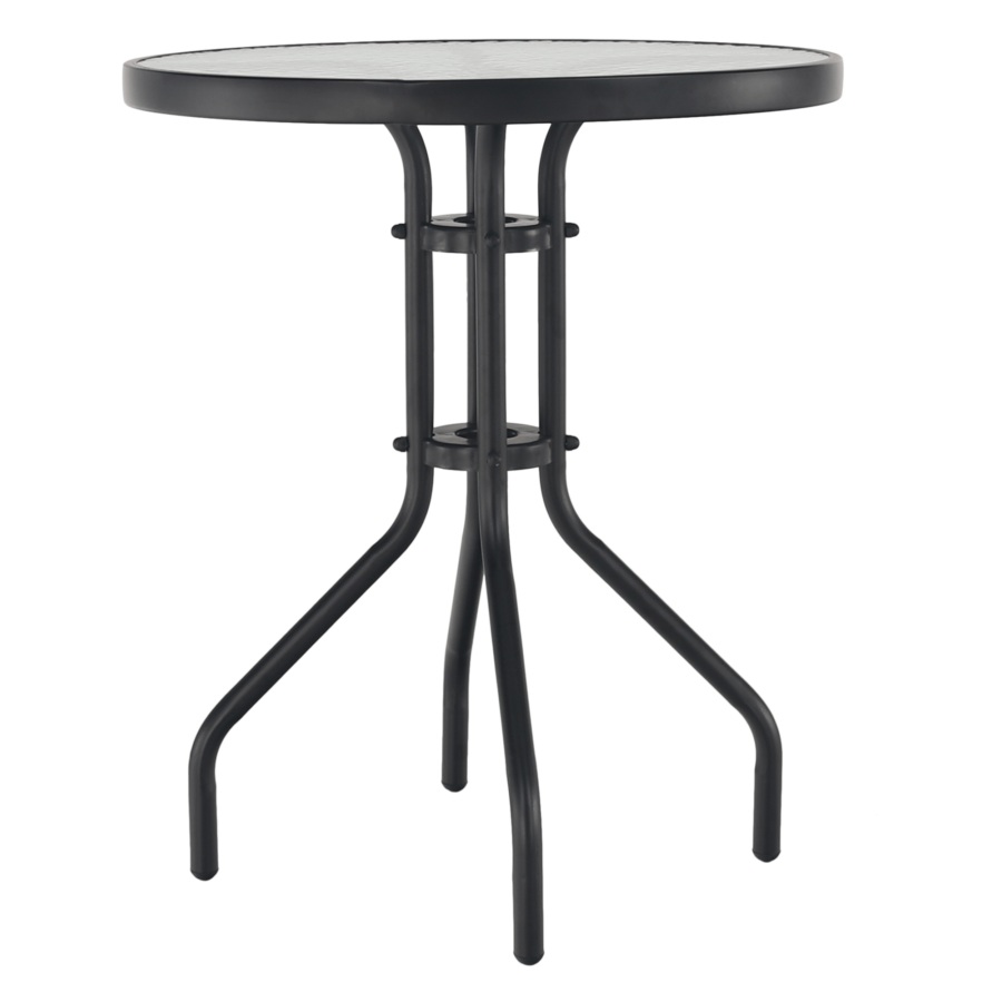 Étkezőasztal, fekete acél/edzett üveg, átmérő 60 cm, BORGEN TYP 1