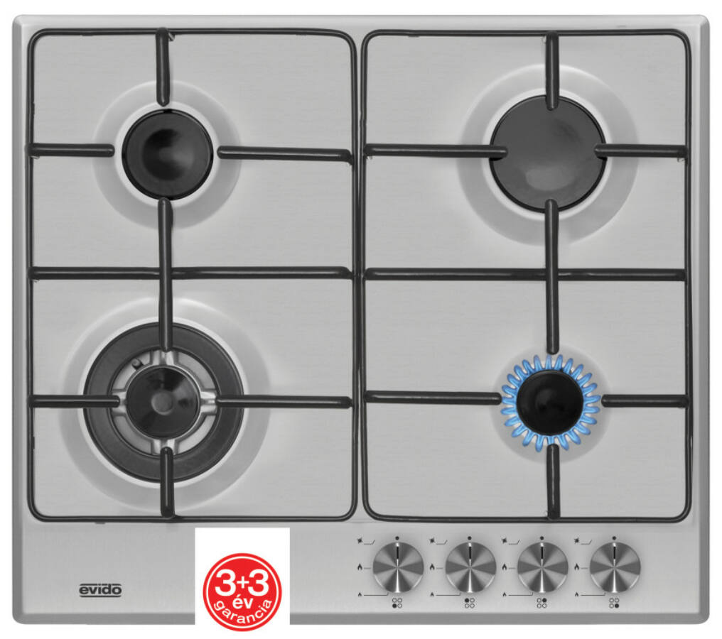EVIDO VALEO 60FX gáz főzőlap, inox, WOK, matt zománc edénytartók